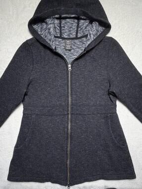 REI Women's Wool Blend Full Zip Hooded Sweater Jacket Charcoal Gray Size Large